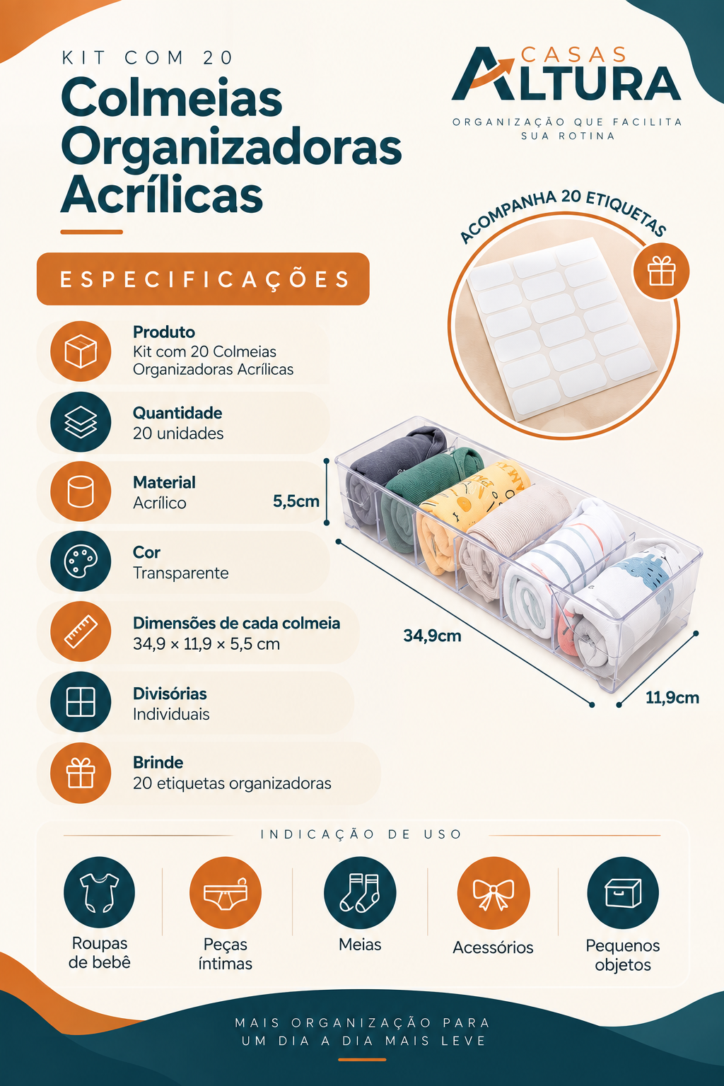 Kit com 20 colmeias organizadoras e etiquetas
