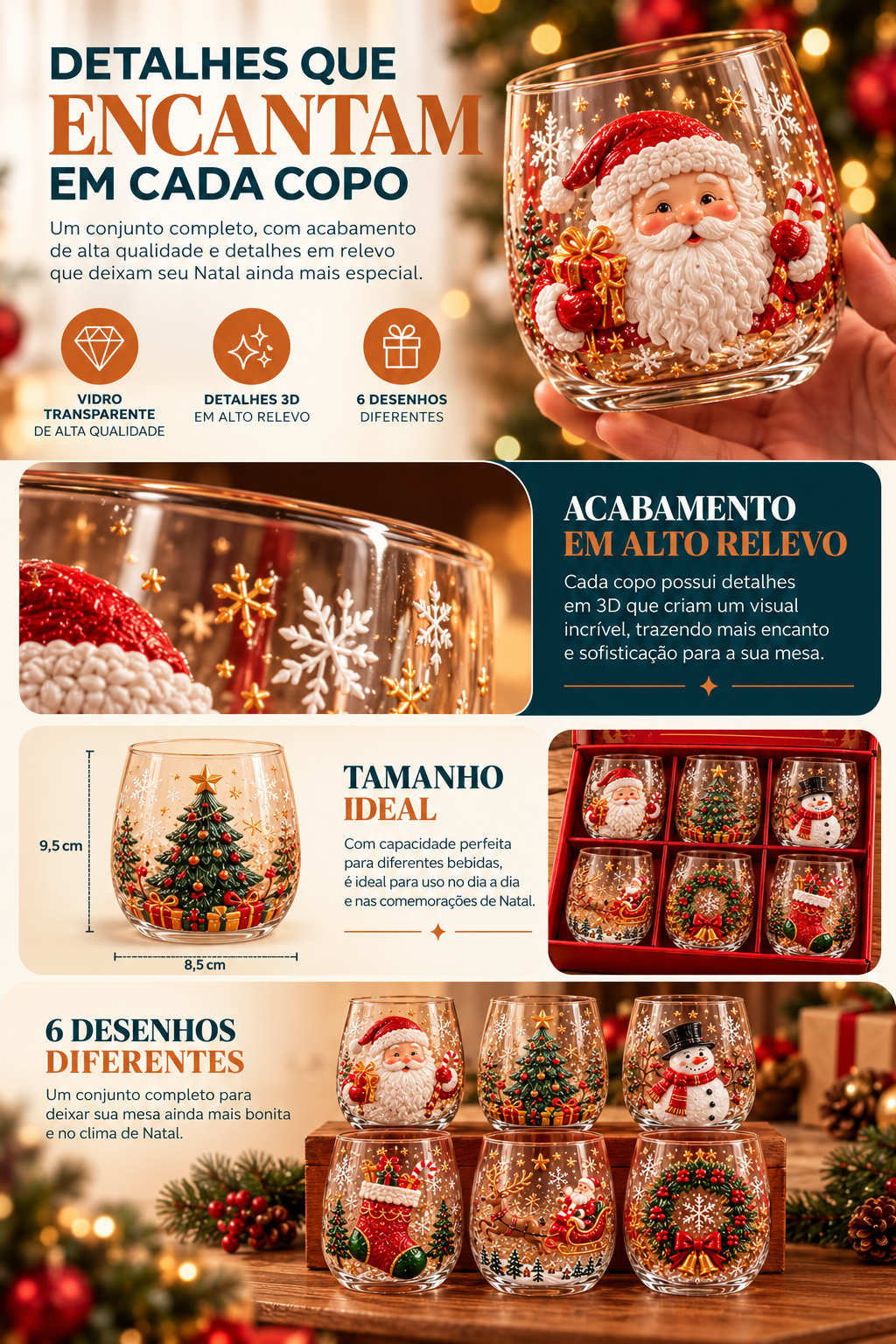 Detalhes dos copos de Natal 3D